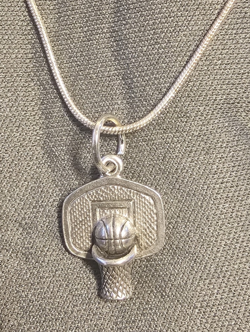 Silver Basketball Hoop Pendant Necklace - Silver